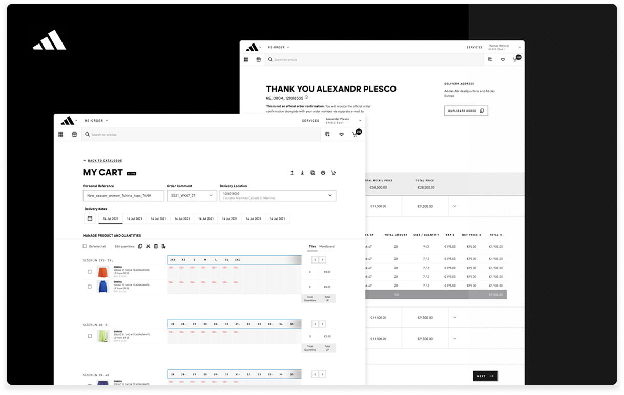 Adidas Click cart and orders